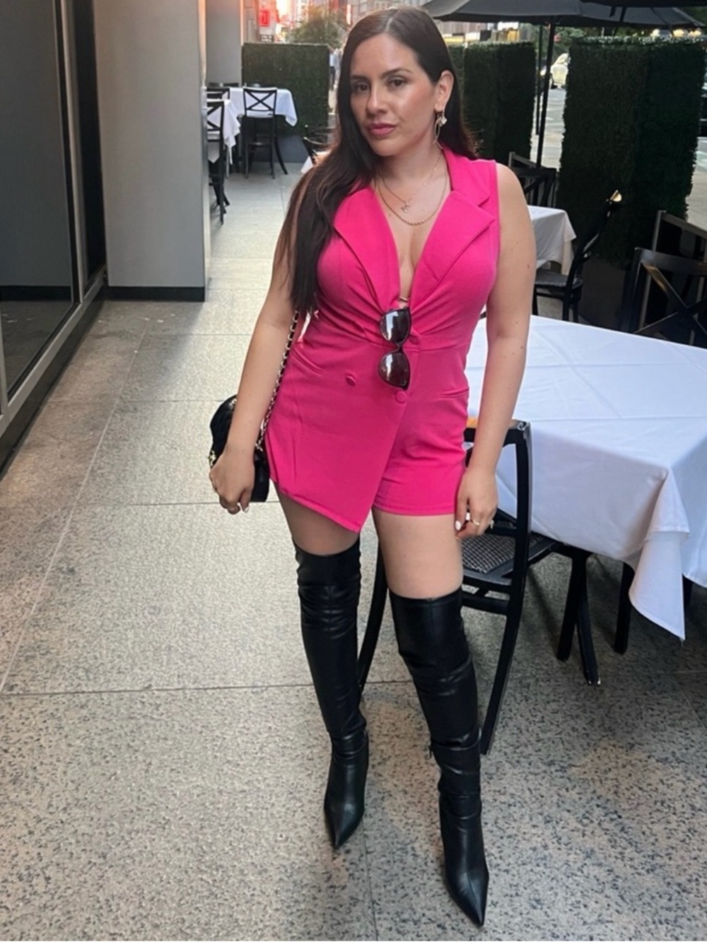 Hot Pink Sleeveless Blazer Shorts Romper
